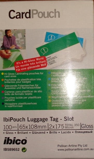 GBC Laminating pouch Card 65 x 108mm pkt 100 SLOTTED